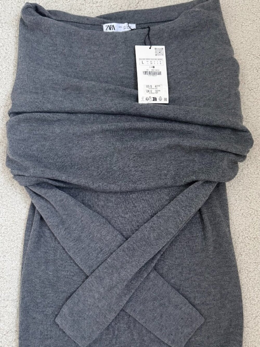 NWT Zara Grey Off Shoulder Sweater- Size L